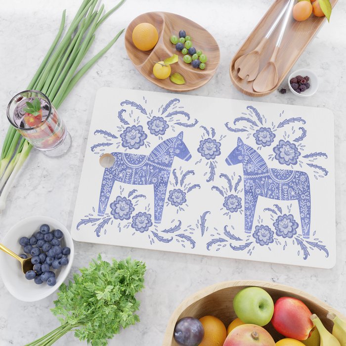 Swedish Dala Horse Blue Cutting Board Gallery Image 2