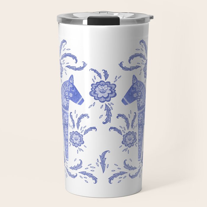 Swedish Dala Horse Blue Travel Mug Gallery Image 1