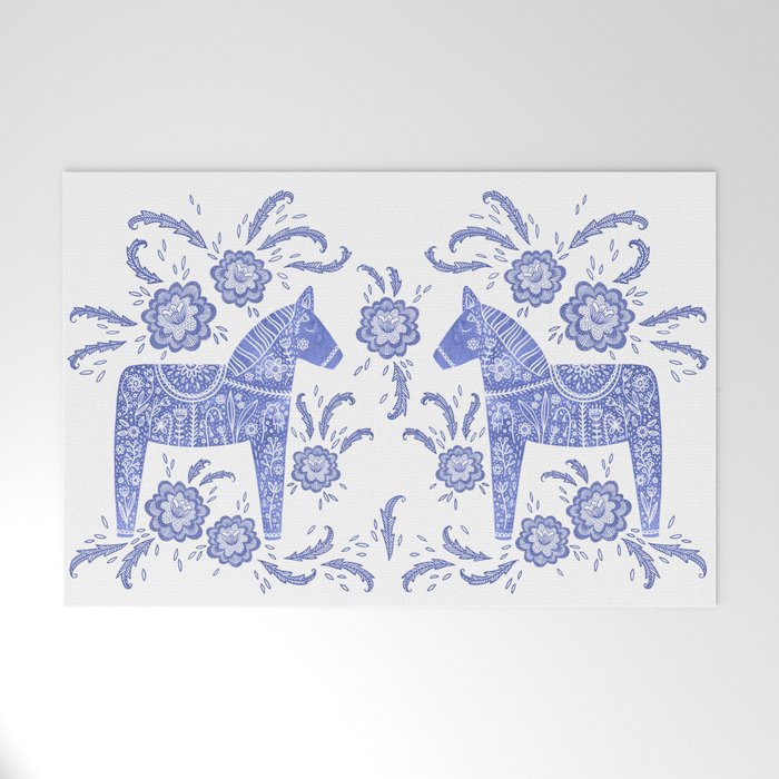 Swedish Dala Horse Blue Welcome Mat Gallery Image 1