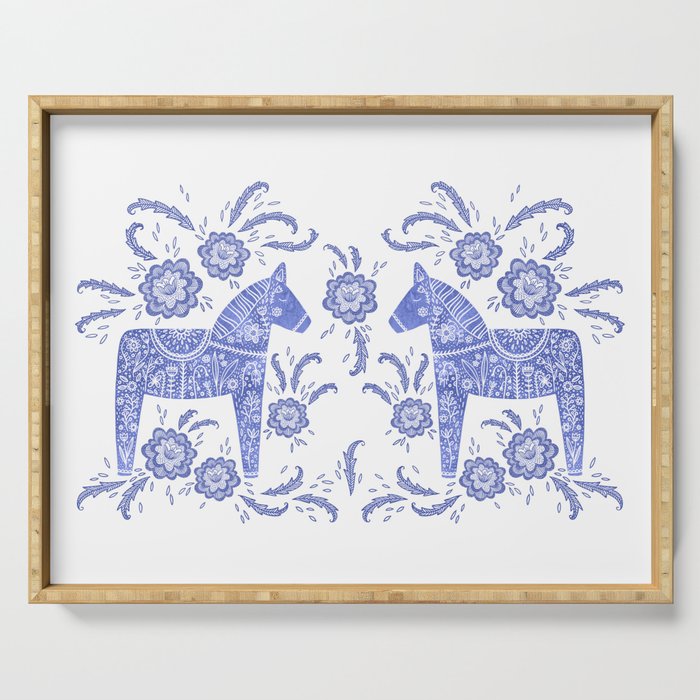 Swedish Dala Horse Blue Serving Tray Gallery Image 1