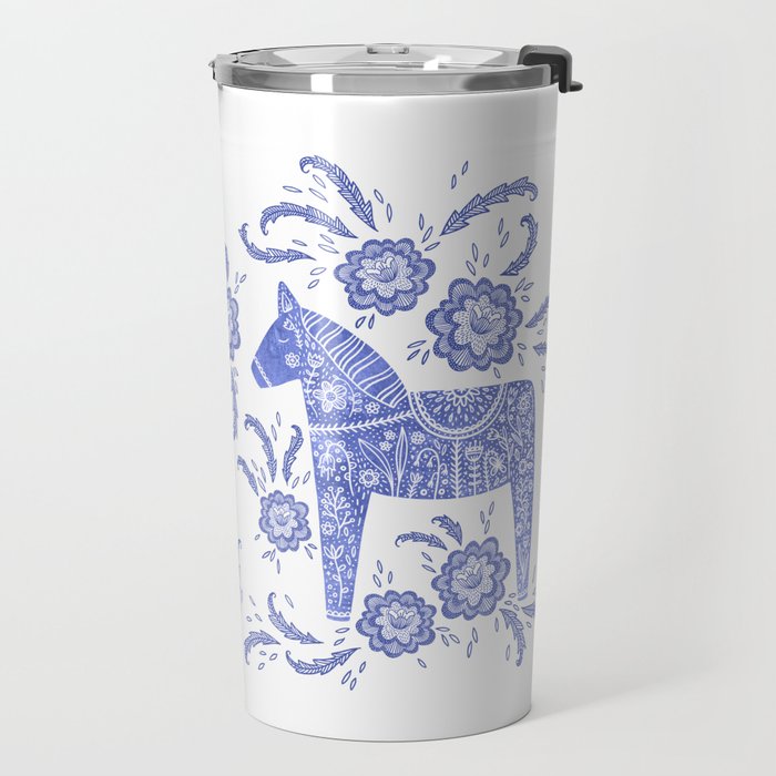 Swedish Dala Horse Blue Travel Mug Gallery Image 2