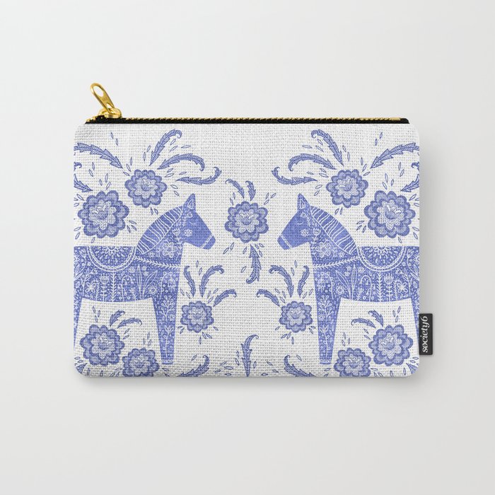 Swedish Dala Horse Blue Carry All Pouch Gallery Image 1
