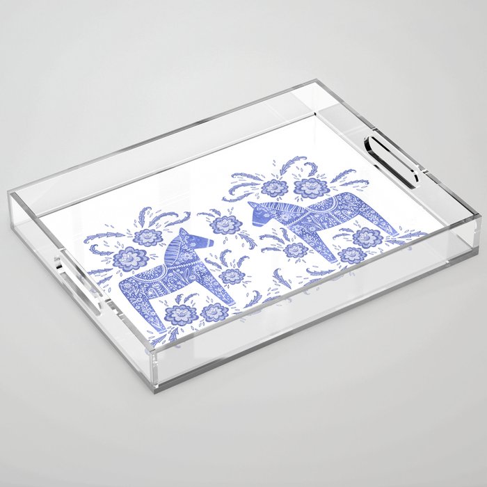 Swedish Dala Horse Blue Acrylic Tray Gallery Image 1