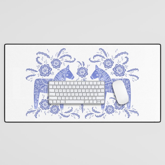 Swedish Dala Horse Blue Desk Mat Gallery Image 1