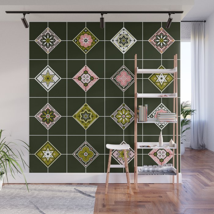 Talavera Mexican Tile - Blush & Sage Palette Wall Mural Gallery Image 1