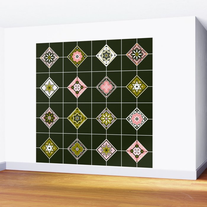 Talavera Mexican Tile - Blush & Sage Palette Wall Mural Gallery Image 2