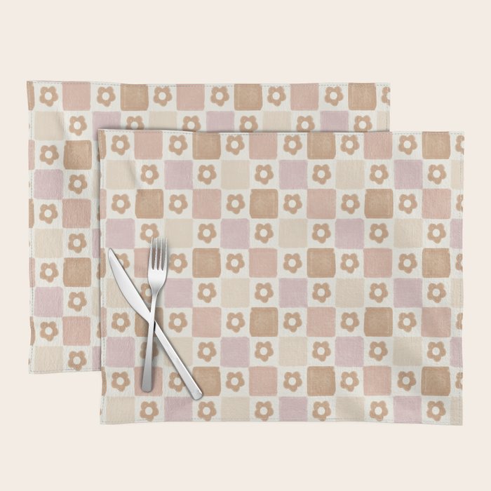 Checkered Floral - Pink Brown Beige Placemat Gallery Image 1