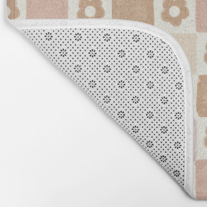 Checkered Floral - Pink Brown Beige Bath Mat Gallery Image 2