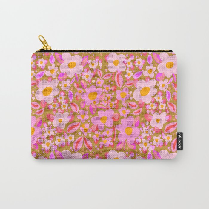 Retro vintage pink daisies pattern  Carry All Pouch Gallery Image 1