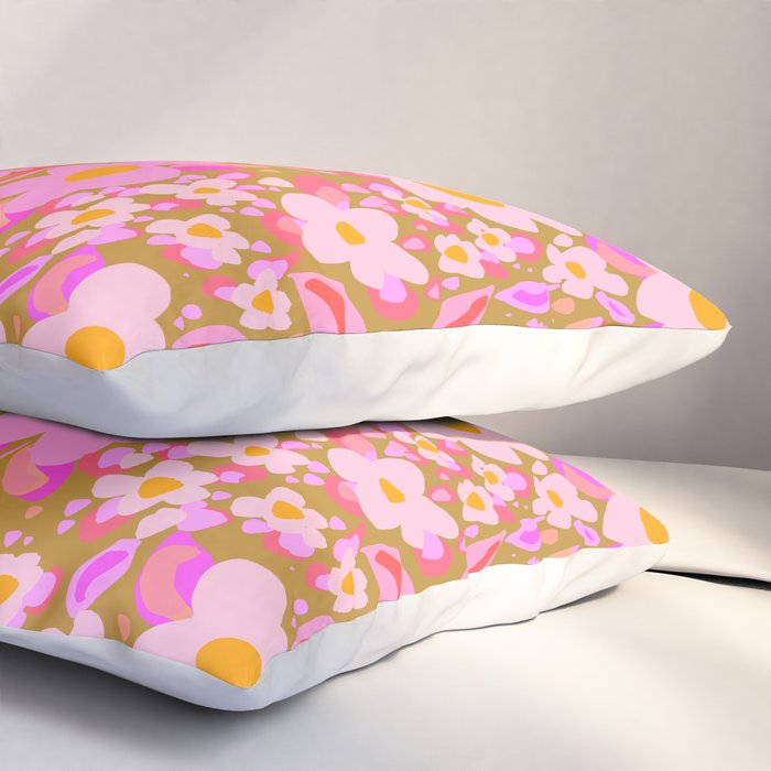 Retro vintage pink daisies pattern  Pillow Sham Gallery Image 3
