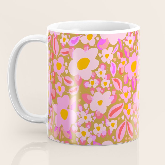 Retro vintage pink daisies pattern  Coffee Mug Gallery Image 3