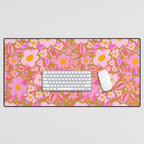 Retro vintage pink daisies pattern  Desk Mat Gallery Image 1