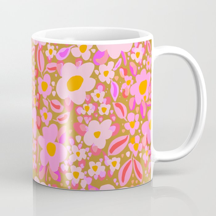 Retro vintage pink daisies pattern  Coffee Mug Gallery Image 1