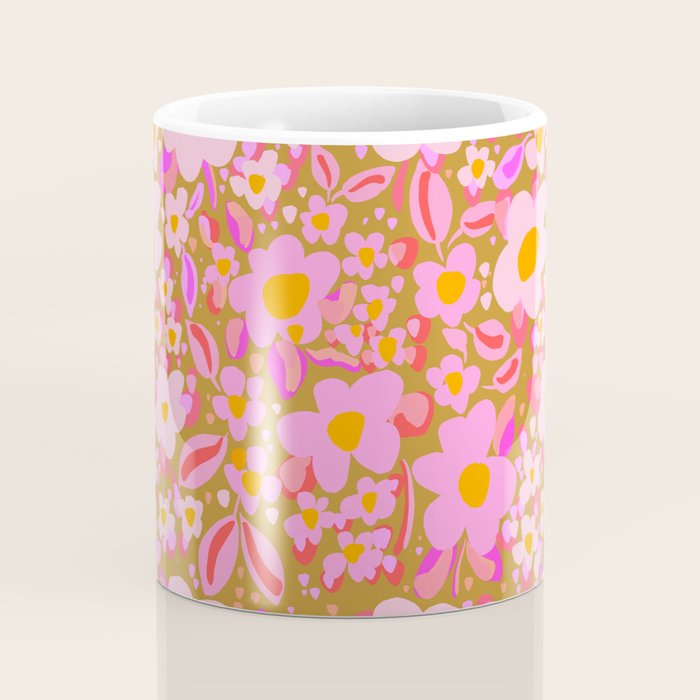 Retro vintage pink daisies pattern  Coffee Mug Gallery Image 4