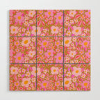 Retro vintage pink daisies pattern  Wood Wall Art Gallery Image 1