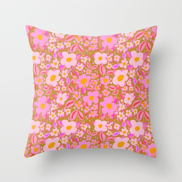 Retro vintage pink daisies pattern  Throw Pillow Gallery Image 6