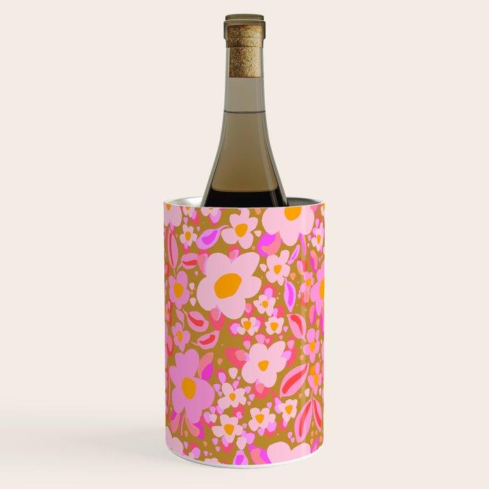 Retro vintage pink daisies pattern  Wine Chiller Gallery Image 2