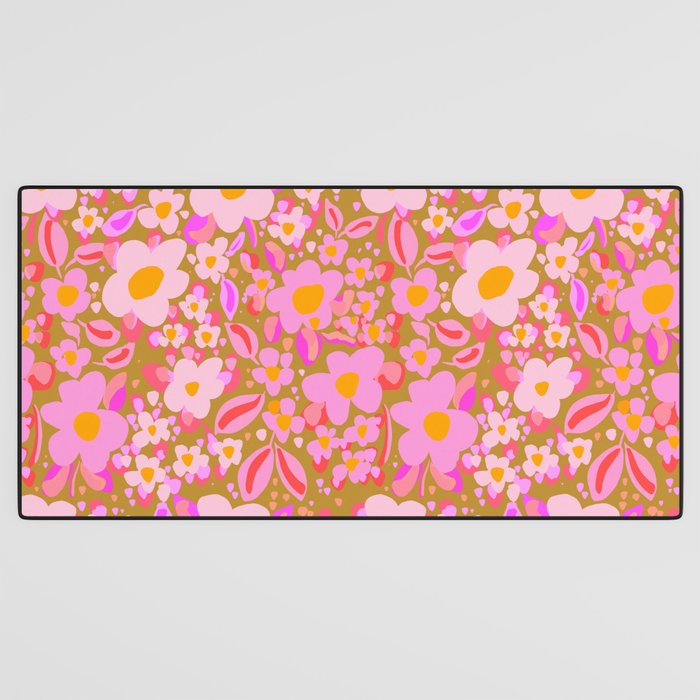Retro vintage pink daisies pattern  Desk Mat Gallery Image 3