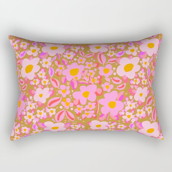 Retro vintage pink daisies pattern  Rectangular Pillow Gallery Image 2