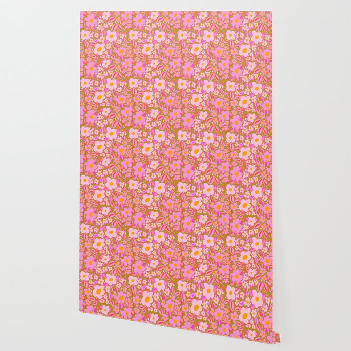 Retro vintage pink daisies pattern  Wallpaper Gallery Image 2