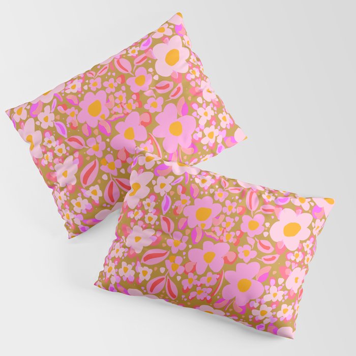 Retro vintage pink daisies pattern  Pillow Sham Gallery Image 3