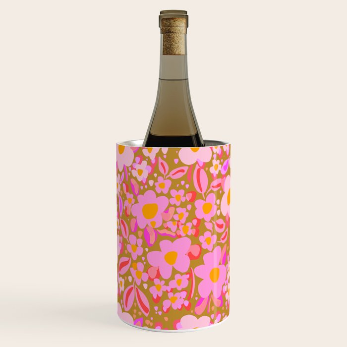 Retro vintage pink daisies pattern  Wine Chiller Gallery Image 1