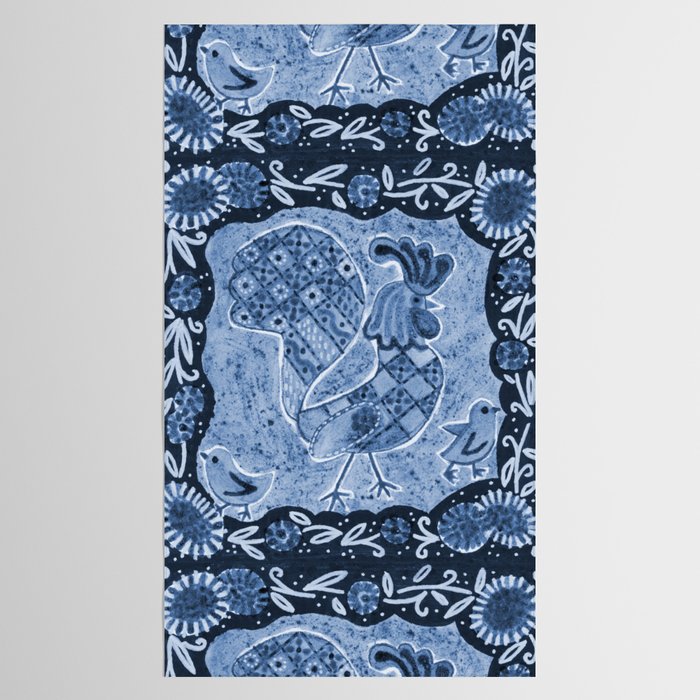 Rooster Painting in Navy Blue - Folk Art Style Tablecloth Gallery Image 2