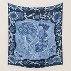Rooster Painting in Navy Blue - Folk Art Style Wall Tapestry Gallery Image 4