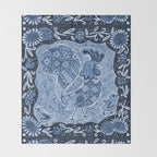 Rooster Painting in Navy Blue - Folk Art Style Throw Blanket Gallery Image 2
