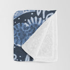 Rooster Painting in Navy Blue - Folk Art Style Throw Blanket Gallery Image 3