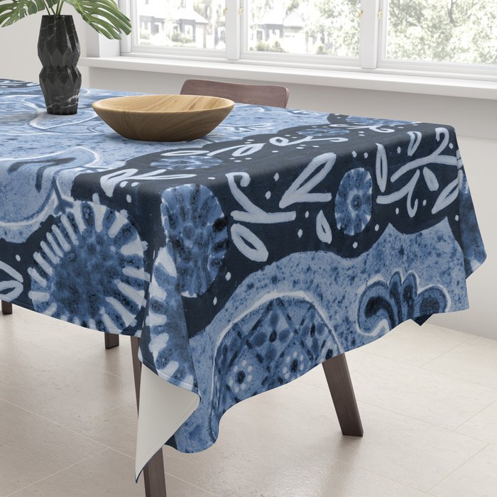 Rooster Painting in Navy Blue - Folk Art Style Tablecloth Gallery Image 3