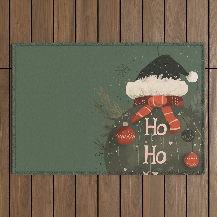 Festive Ho Ho Ho Bauble Green  Outdoor Rug Gallery Image 1