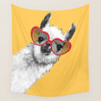 Fashion Hipster Llama with Glasses Wall Tapestry Gallery Image 4