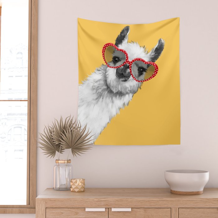 Fashion Hipster Llama with Glasses Wall Tapestry Gallery Image 2