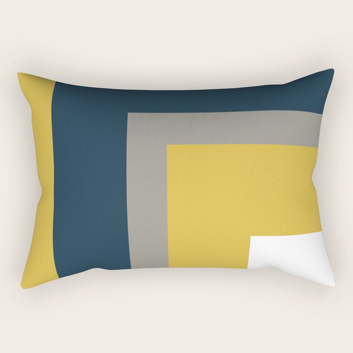 Half Frame Minimalist Pattern in Deep Mustard Yellow, Navy Blue, Gray, and White Rectangular Pillow Gallery Image 1