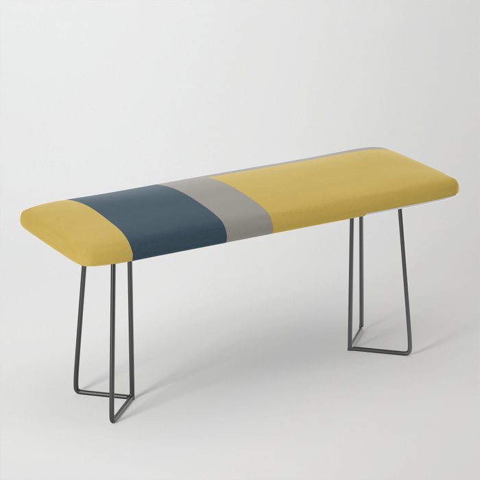Half Frame Minimalist Pattern in Deep Mustard Yellow, Navy Blue, Gray, and White Bench Gallery Image 1