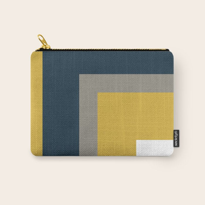 Half Frame Minimalist Pattern in Deep Mustard Yellow, Navy Blue, Gray, and White Carry All Pouch Gallery Image 1
