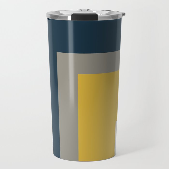 Half Frame Minimalist Pattern in Deep Mustard Yellow, Navy Blue, Gray, and White Travel Mug Gallery Image 1