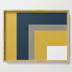 Half Frame Minimalist Pattern in Deep Mustard Yellow, Navy Blue, Gray, and White Serving Tray Gallery Image 1
