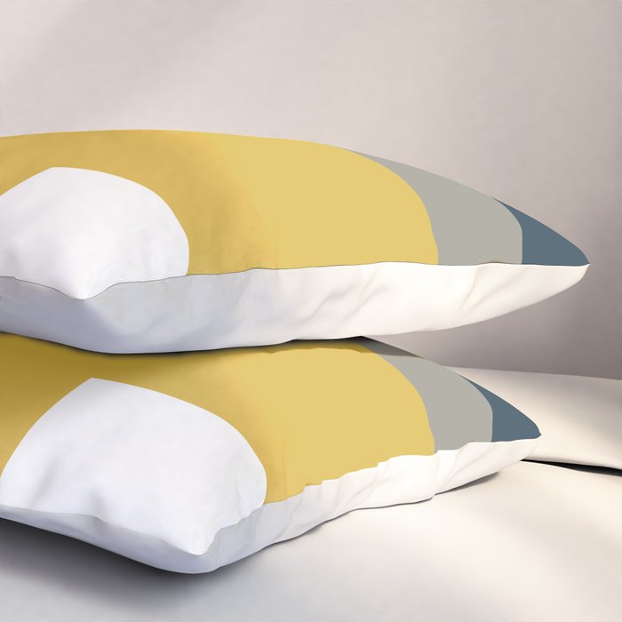 Half Frame Minimalist Pattern in Deep Mustard Yellow, Navy Blue, Gray, and White Pillow Sham Gallery Image 3