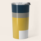 Half Frame Minimalist Pattern in Deep Mustard Yellow, Navy Blue, Gray, and White Travel Mug Gallery Image 2