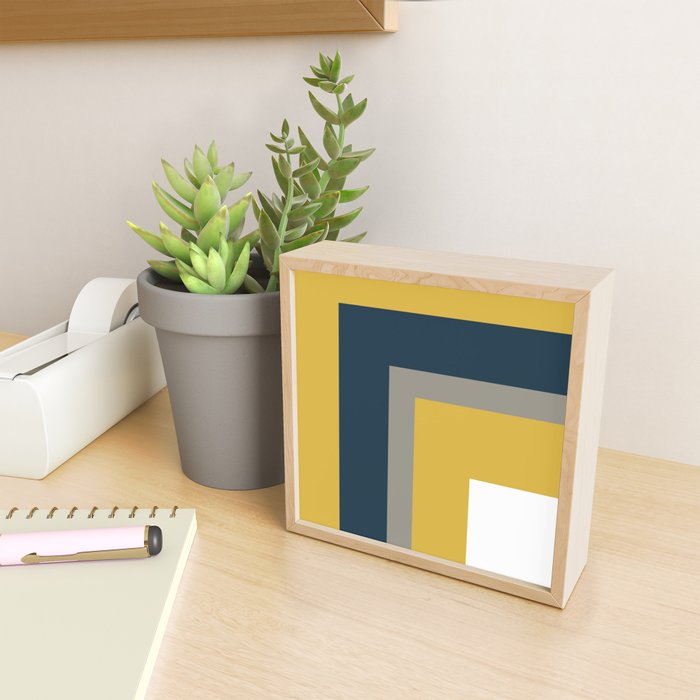 Half Frame Minimalist Pattern in Deep Mustard Yellow, Navy Blue, Gray, and White Mini Art Print Gallery Image 2