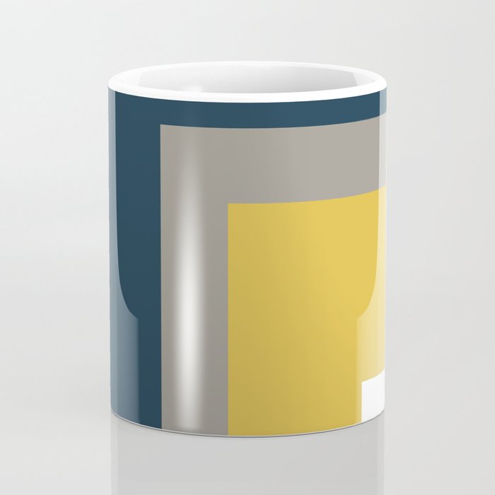 Half Frame Minimalist Pattern in Deep Mustard Yellow, Navy Blue, Gray, and White Coffee Mug Gallery Image 4