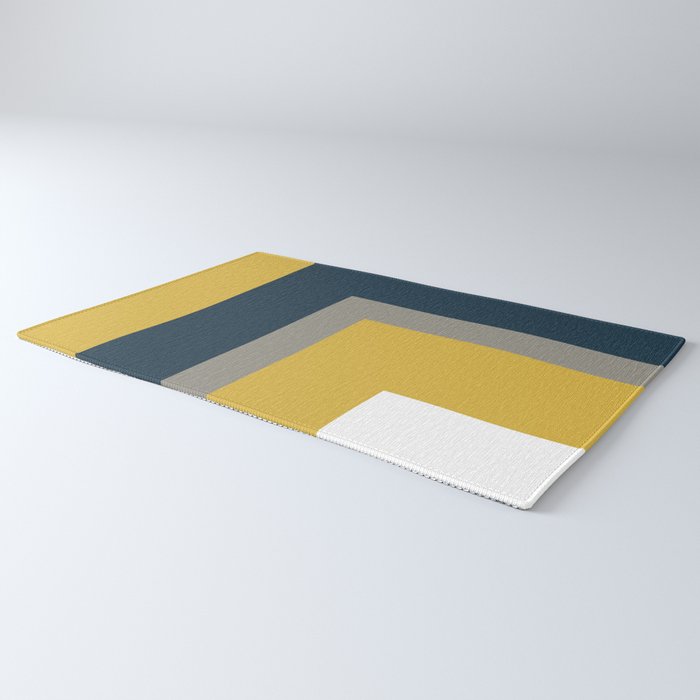 Half Frame Minimalist Pattern in Deep Mustard Yellow, Navy Blue, Gray, and White Rug Gallery Image 3