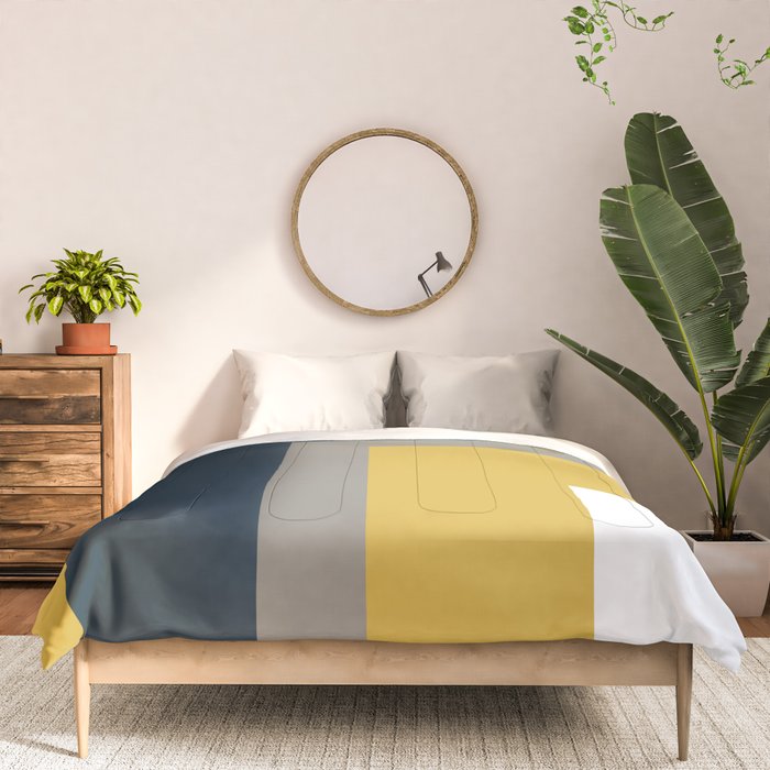 Half Frame Minimalist Pattern in Deep Mustard Yellow, Navy Blue, Gray, and White Comforter Gallery Image 3