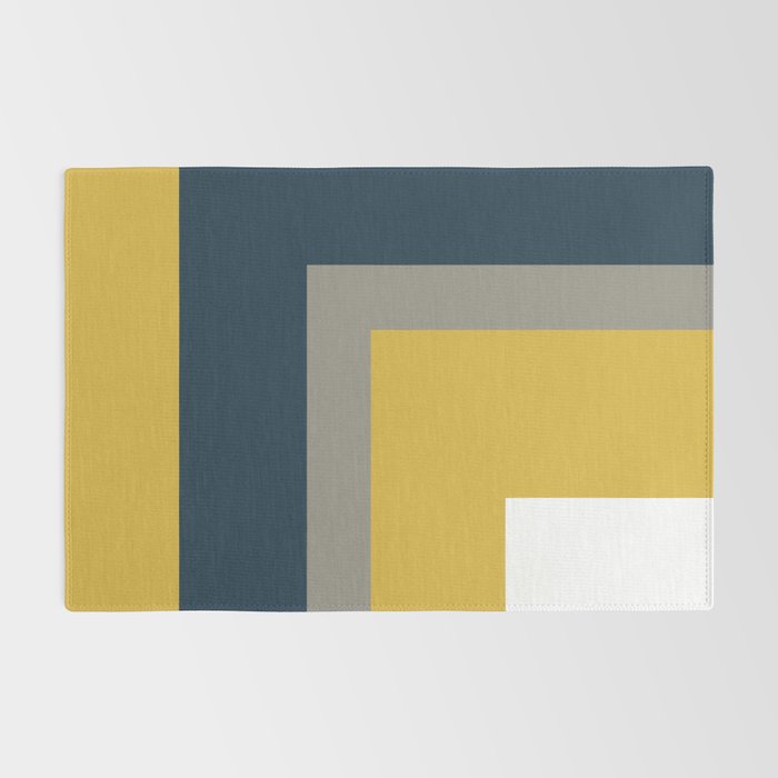 Half Frame Minimalist Pattern in Deep Mustard Yellow, Navy Blue, Gray, and White Rug Gallery Image 2