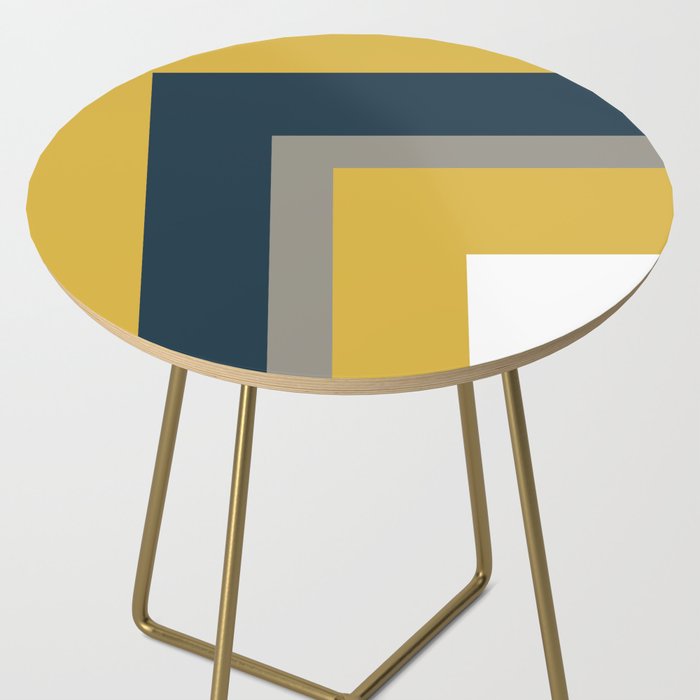 Half Frame Minimalist Pattern in Deep Mustard Yellow, Navy Blue, Gray, and White Side Table Gallery Image 2