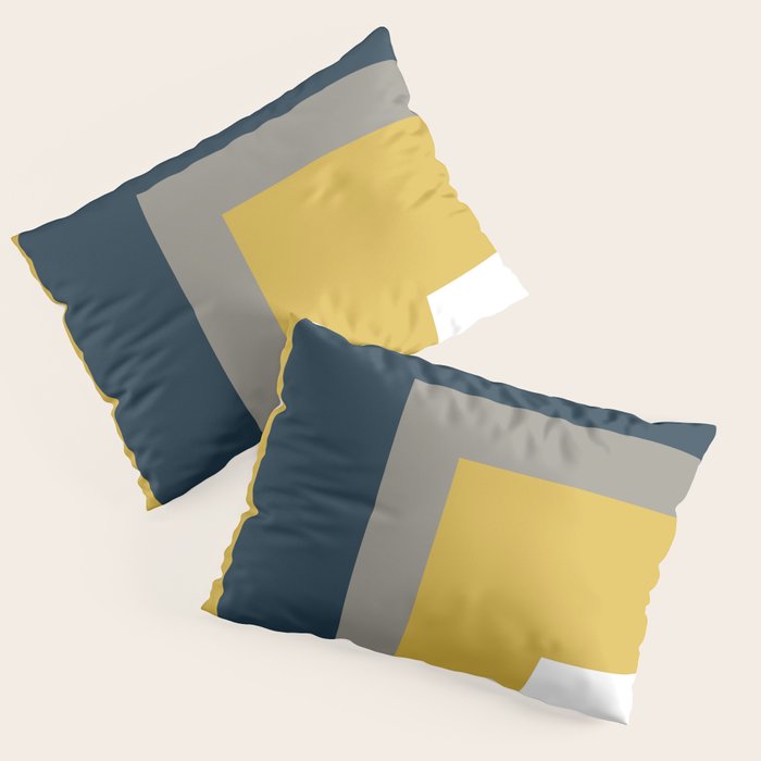 Half Frame Minimalist Pattern in Deep Mustard Yellow, Navy Blue, Gray, and White Pillow Sham Gallery Image 1