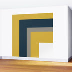 Half Frame Minimalist Pattern in Deep Mustard Yellow, Navy Blue, Gray, and White Wall Mural Gallery Image 2