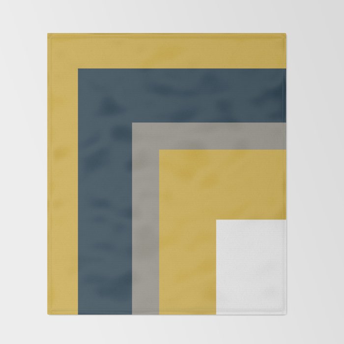 Half Frame Minimalist Pattern in Deep Mustard Yellow, Navy Blue, Gray, and White Throw Blanket Gallery Image 2